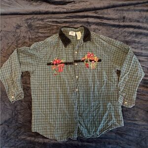 Embroidered Plaid Holiday Button-Down Shirt